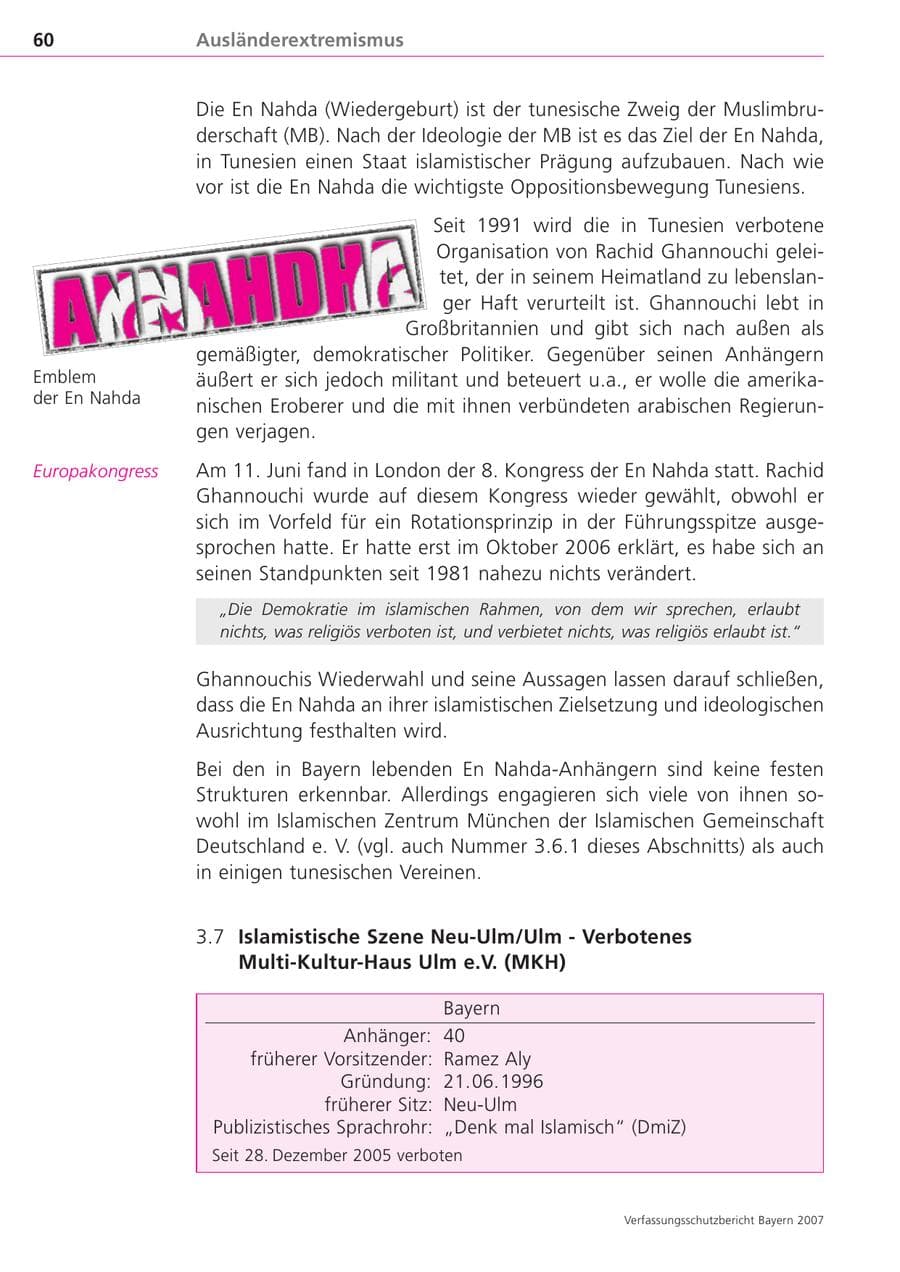 Seite 60 des Verfassungsschutzbericht 2007 Bayern