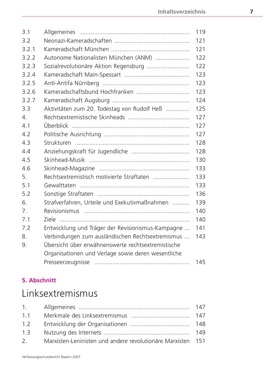 Seite 7 des Verfassungsschutzbericht 2007 Bayern