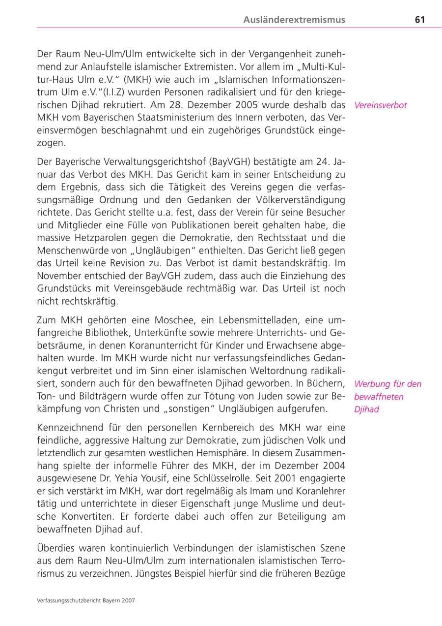 Seite 61 des Verfassungsschutzbericht 2007 Bayern