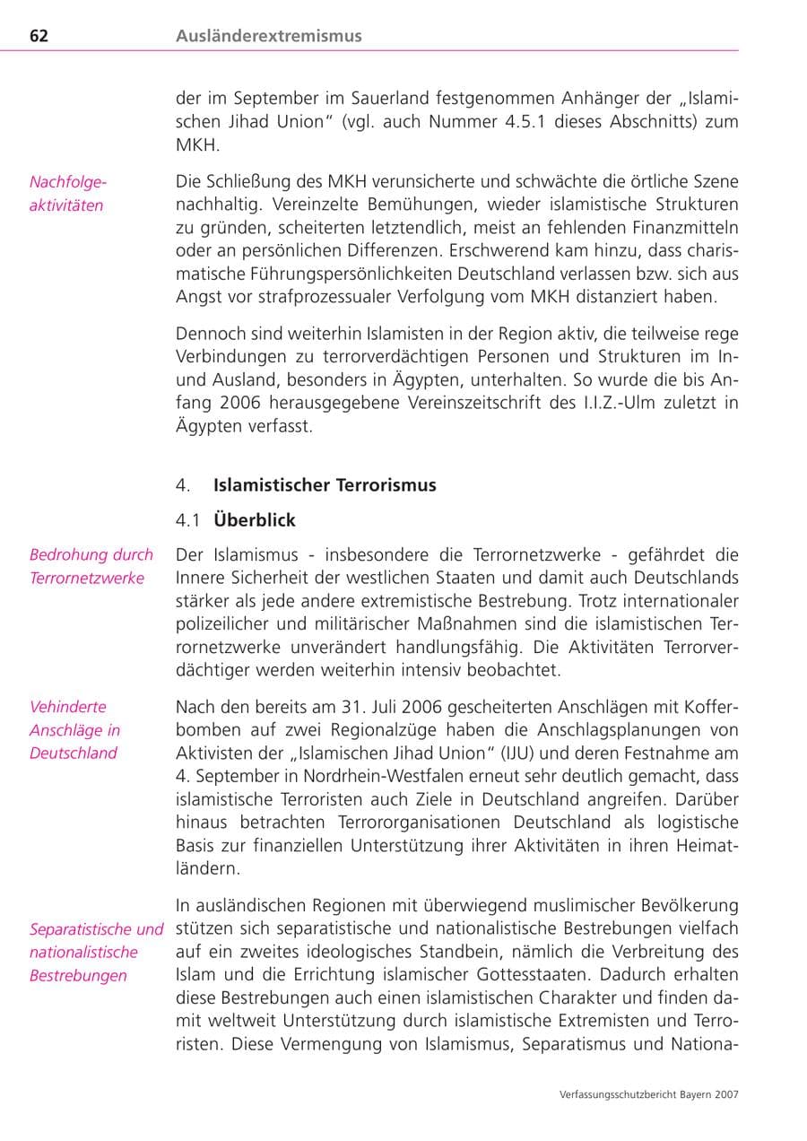 Seite 62 des Verfassungsschutzbericht 2007 Bayern