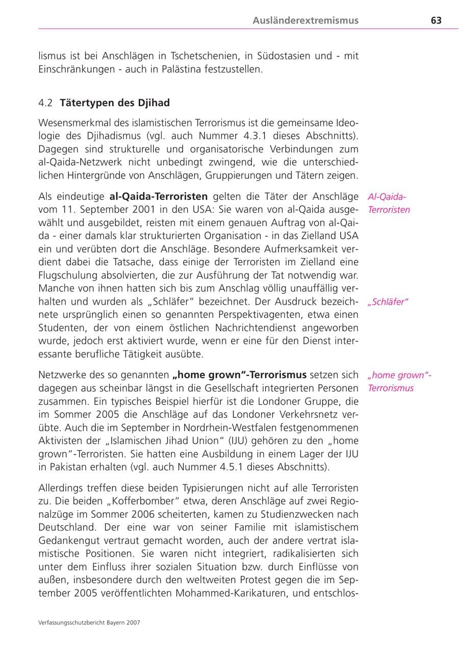 Seite 63 des Verfassungsschutzbericht 2007 Bayern