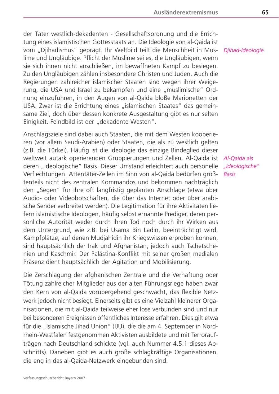 Seite 65 des Verfassungsschutzbericht 2007 Bayern