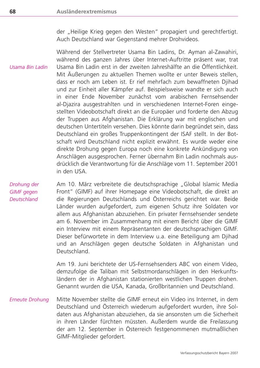 Seite 68 des Verfassungsschutzbericht 2007 Bayern