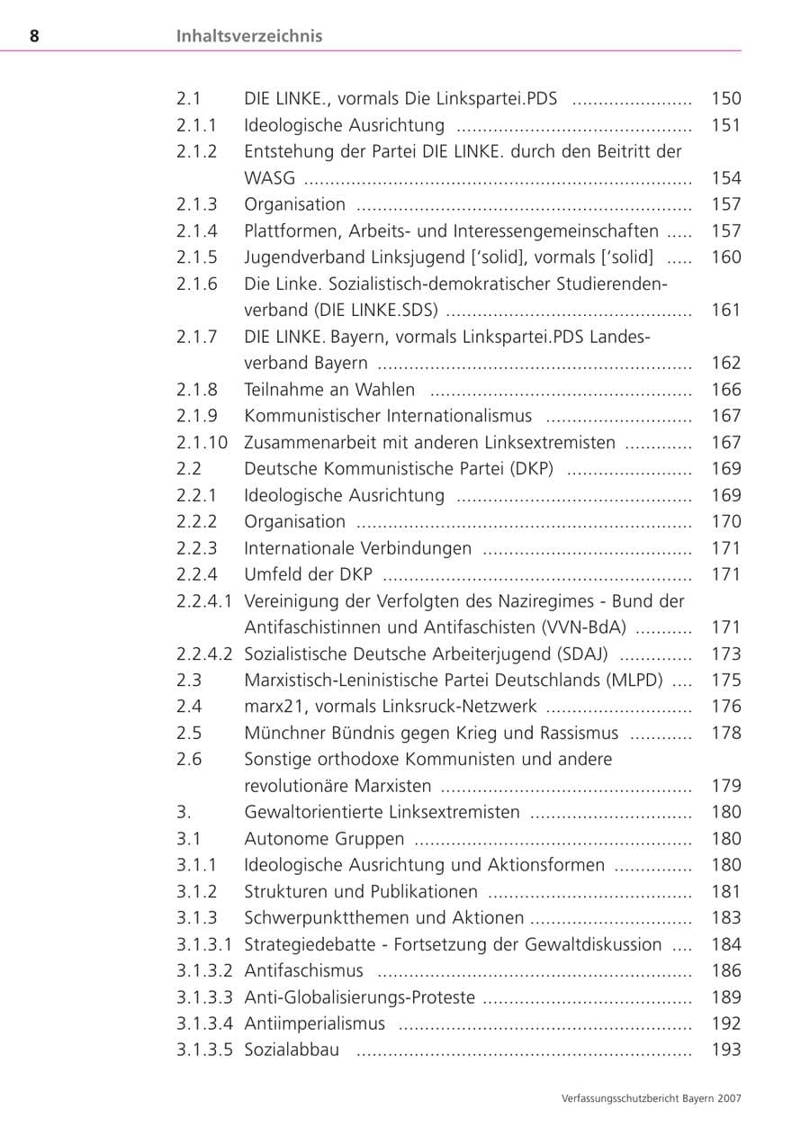 Seite 8 des Verfassungsschutzbericht 2007 Bayern