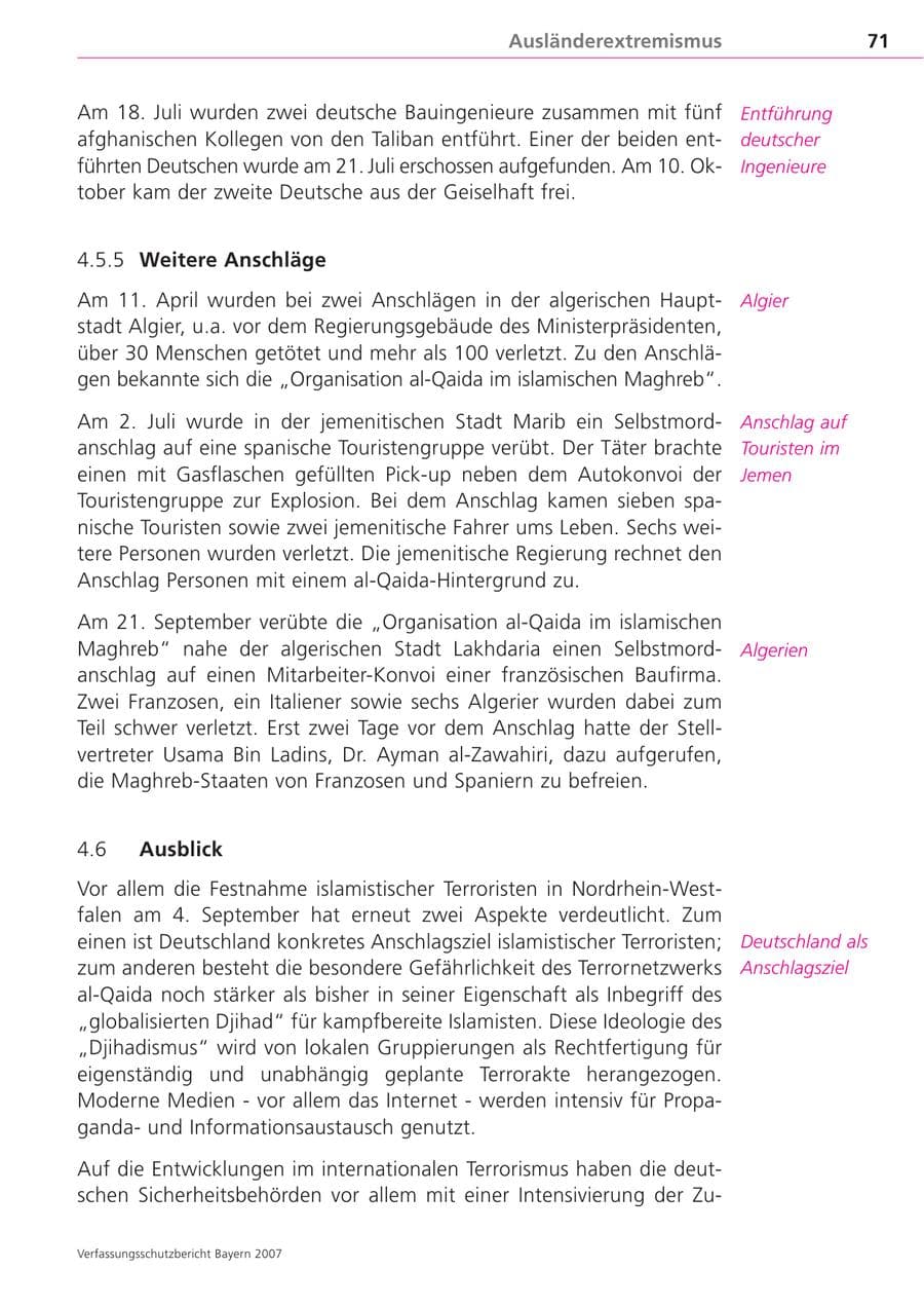 Seite 71 des Verfassungsschutzbericht 2007 Bayern