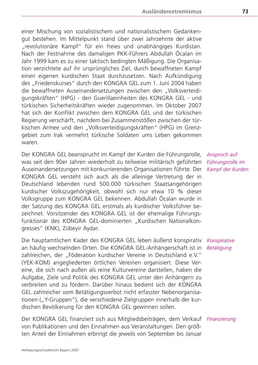 Seite 73 des Verfassungsschutzbericht 2007 Bayern