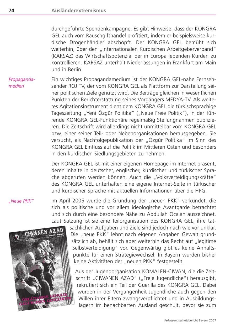 Seite 74 des Verfassungsschutzbericht 2007 Bayern