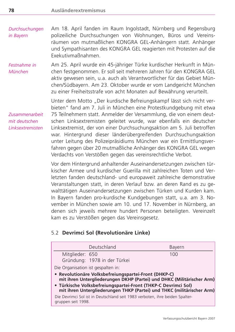 Seite 78 des Verfassungsschutzbericht 2007 Bayern