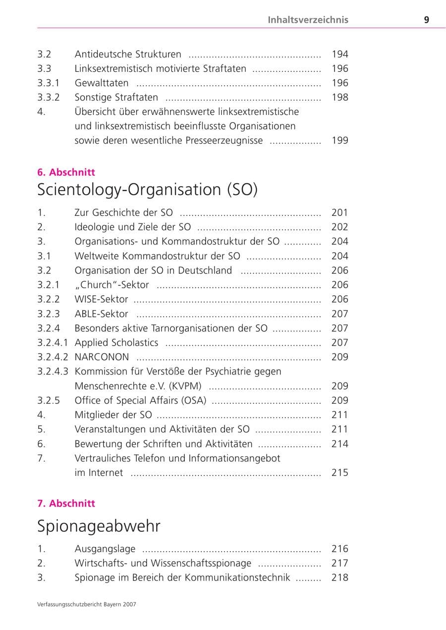Seite 9 des Verfassungsschutzbericht 2007 Bayern