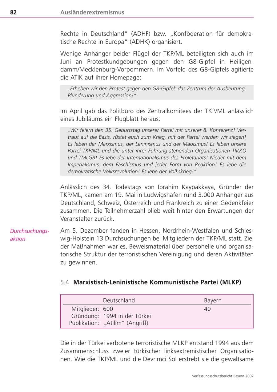 Seite 82 des Verfassungsschutzbericht 2007 Bayern