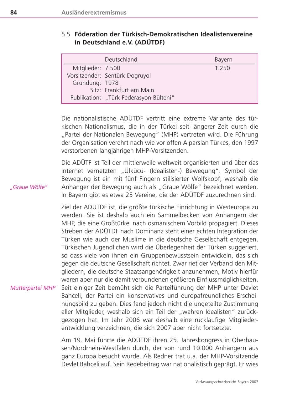 Seite 84 des Verfassungsschutzbericht 2007 Bayern