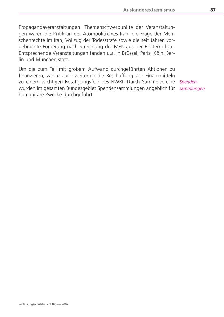 Seite 87 des Verfassungsschutzbericht 2007 Bayern