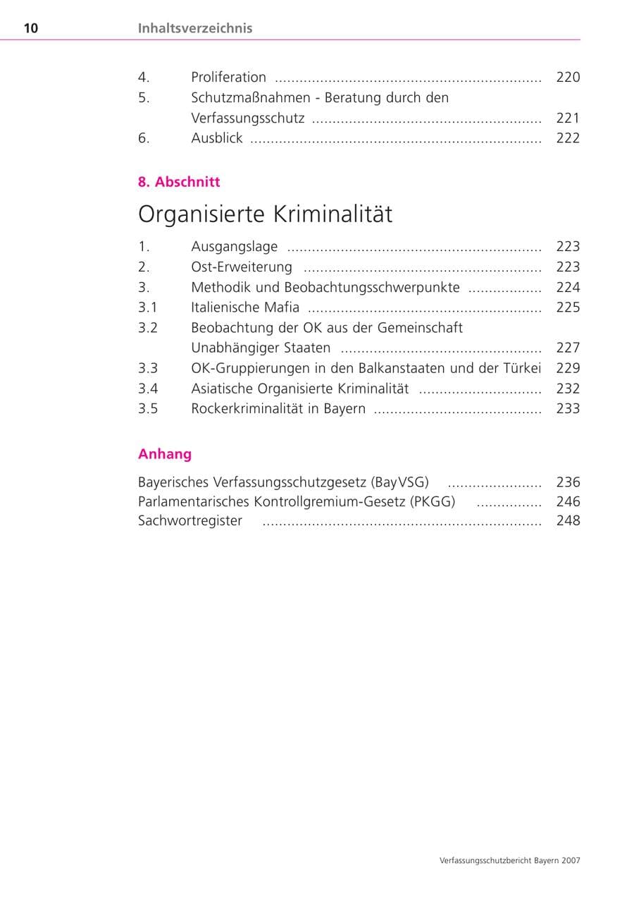 Seite 10 des Verfassungsschutzbericht 2007 Bayern