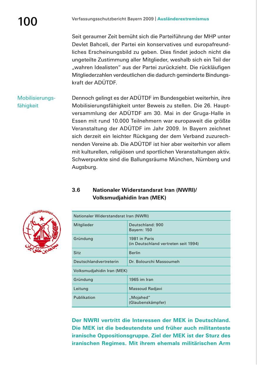 Seite 102 des Verfassungsschutzbericht 2009 Bayern