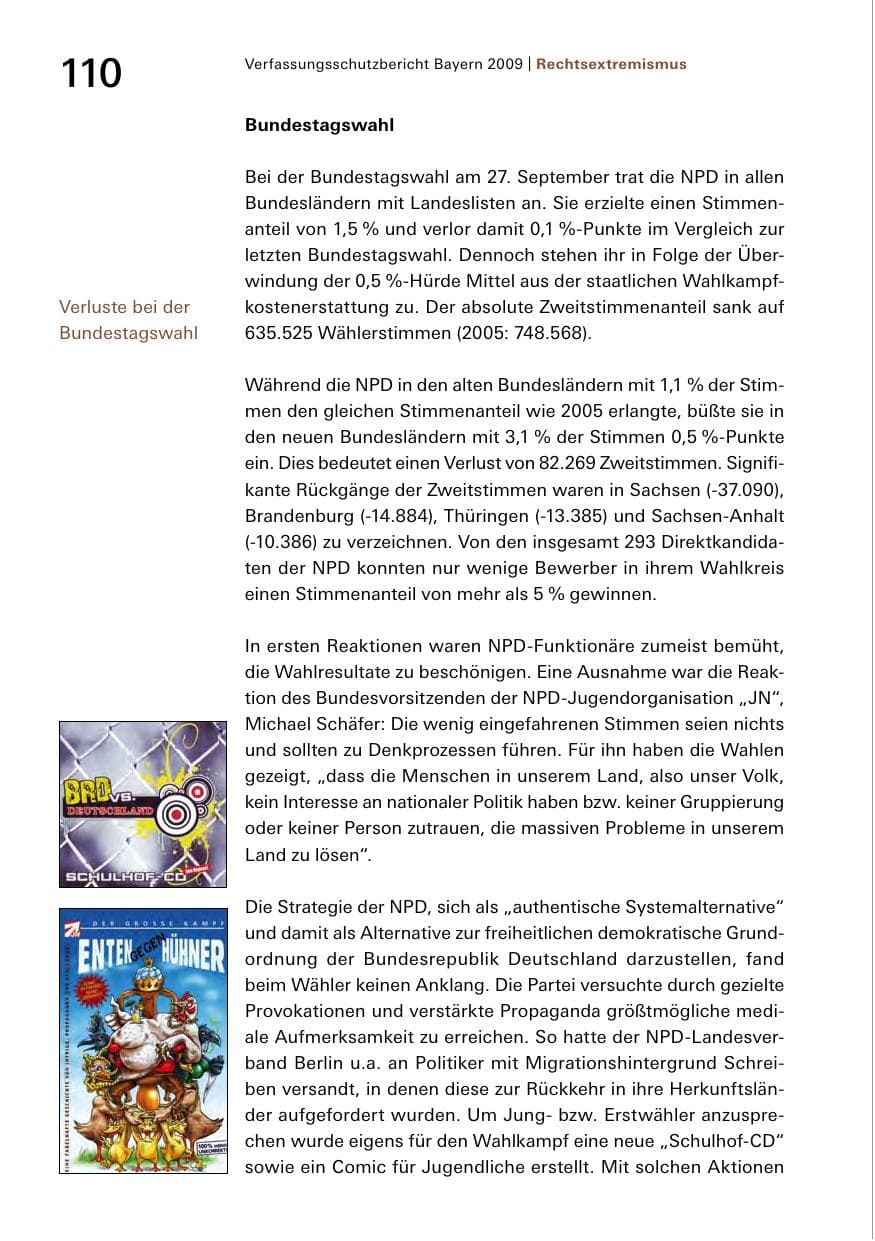 Seite 112 des Verfassungsschutzbericht 2009 Bayern