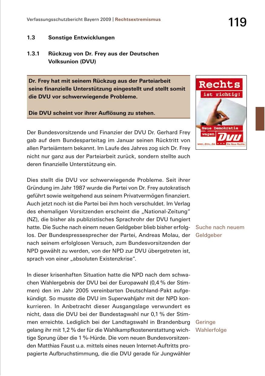Seite 121 des Verfassungsschutzbericht 2009 Bayern