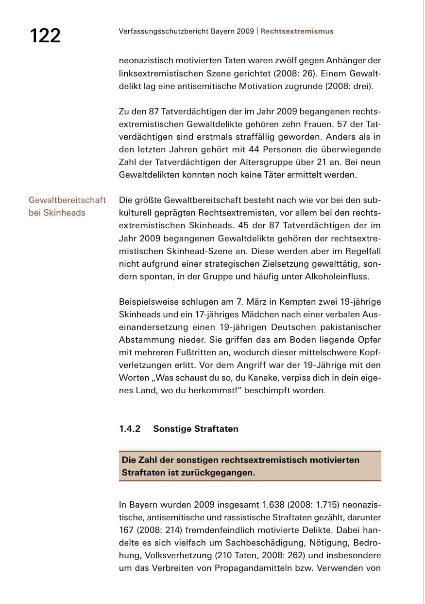 Seite 124 des Verfassungsschutzbericht 2009 Bayern