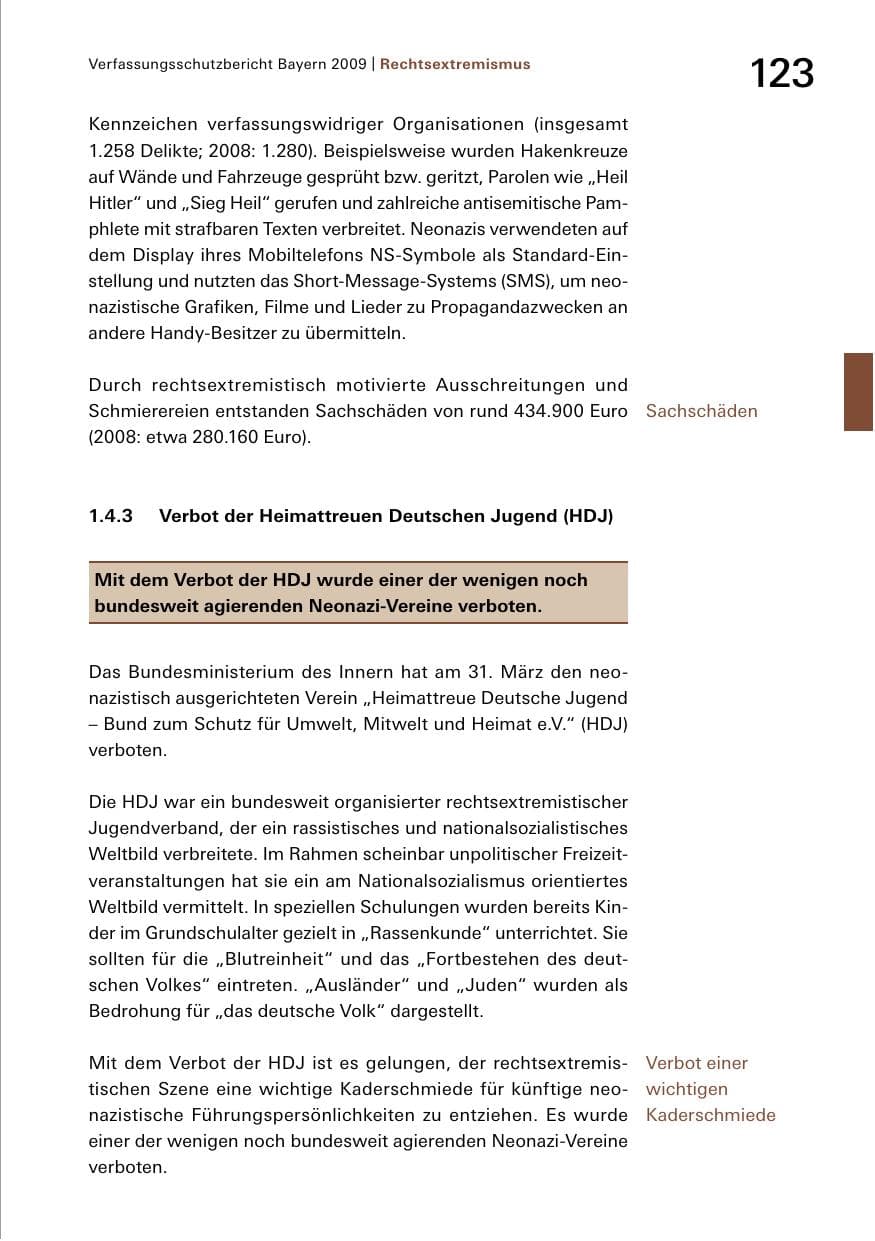 Seite 125 des Verfassungsschutzbericht 2009 Bayern