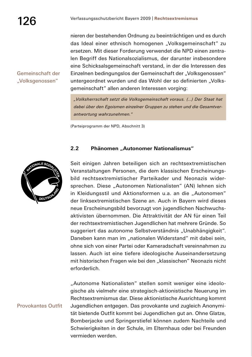 Seite 128 des Verfassungsschutzbericht 2009 Bayern