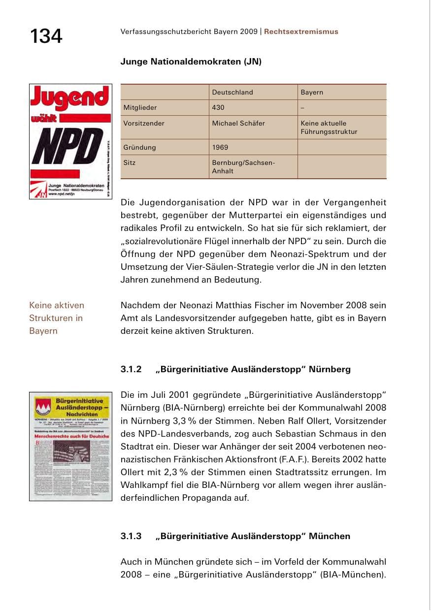 Seite 136 des Verfassungsschutzbericht 2009 Bayern