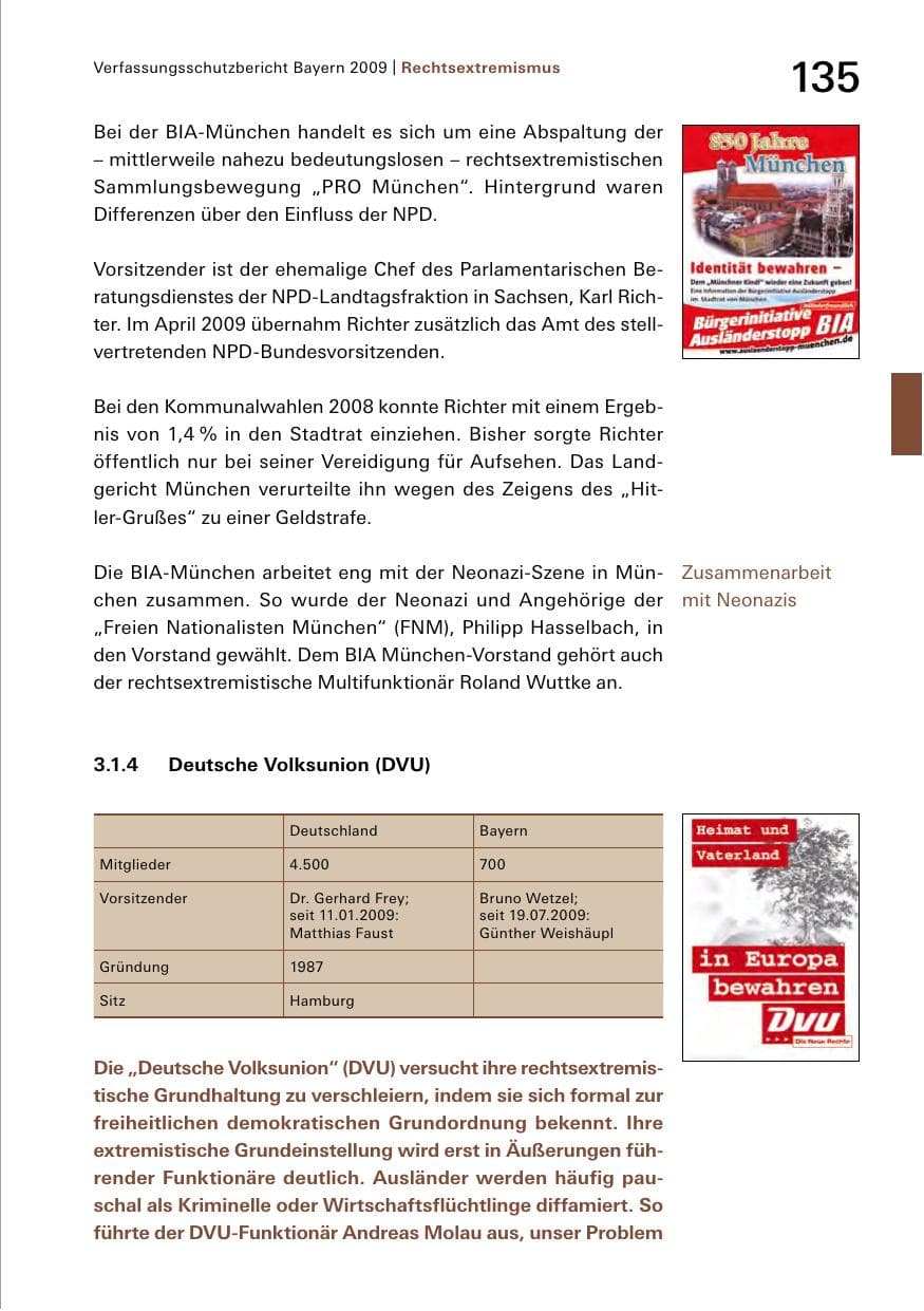 Seite 137 des Verfassungsschutzbericht 2009 Bayern