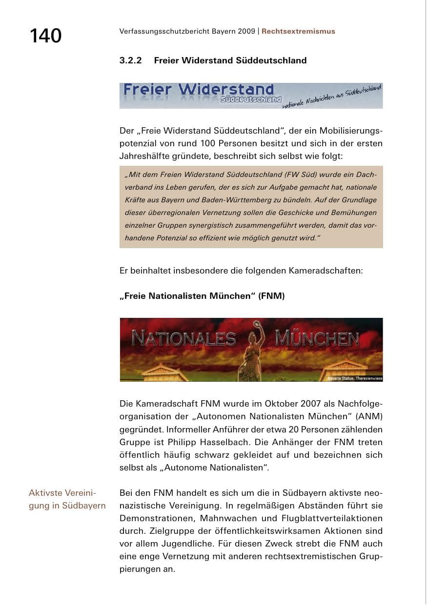 Seite 142 des Verfassungsschutzbericht 2009 Bayern