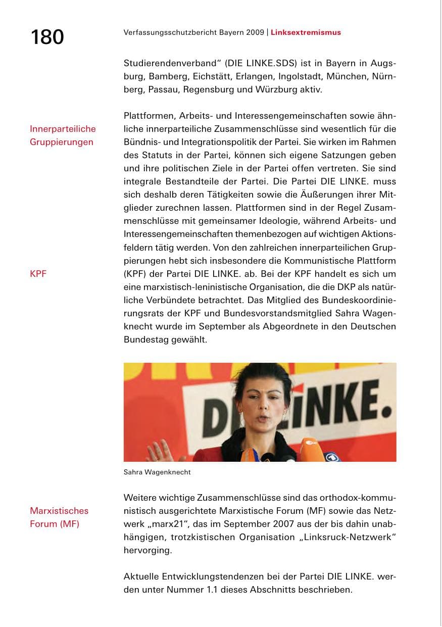 Seite 182 des Verfassungsschutzbericht 2009 Bayern