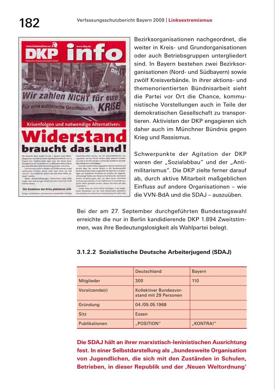 Seite 184 des Verfassungsschutzbericht 2009 Bayern