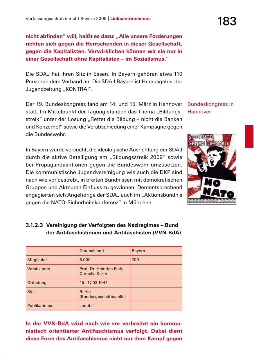 Seite 185 des Verfassungsschutzbericht 2009 Bayern