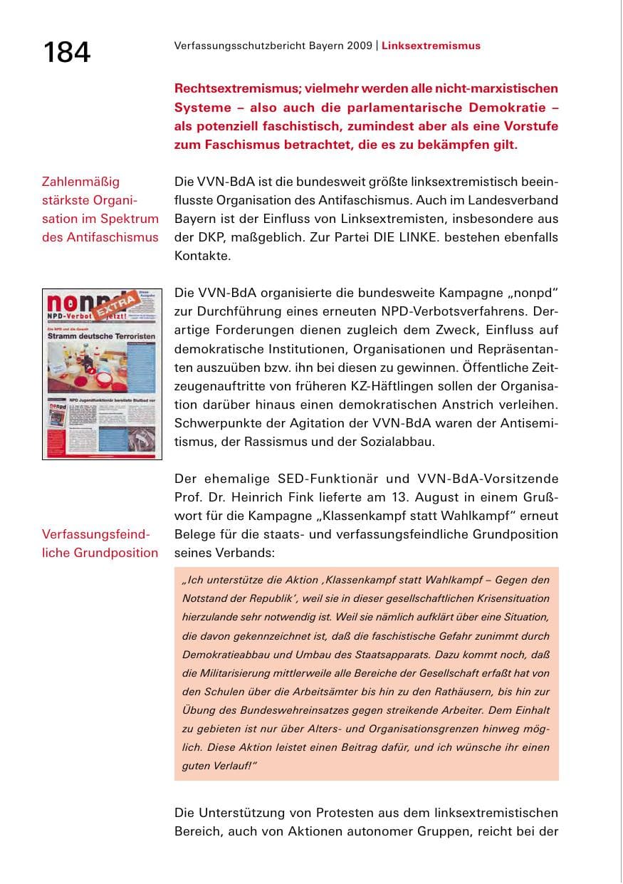 Seite 186 des Verfassungsschutzbericht 2009 Bayern