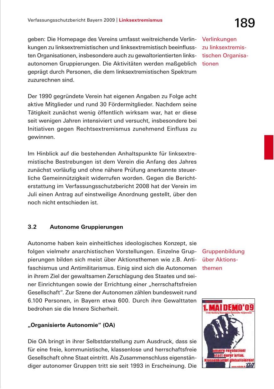 Seite 191 des Verfassungsschutzbericht 2009 Bayern