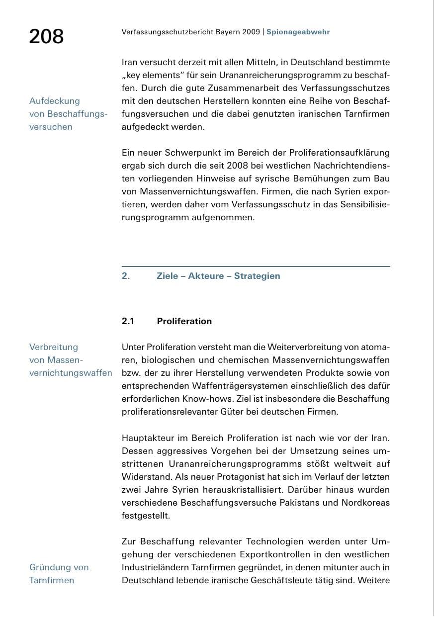 Seite 210 des Verfassungsschutzbericht 2009 Bayern