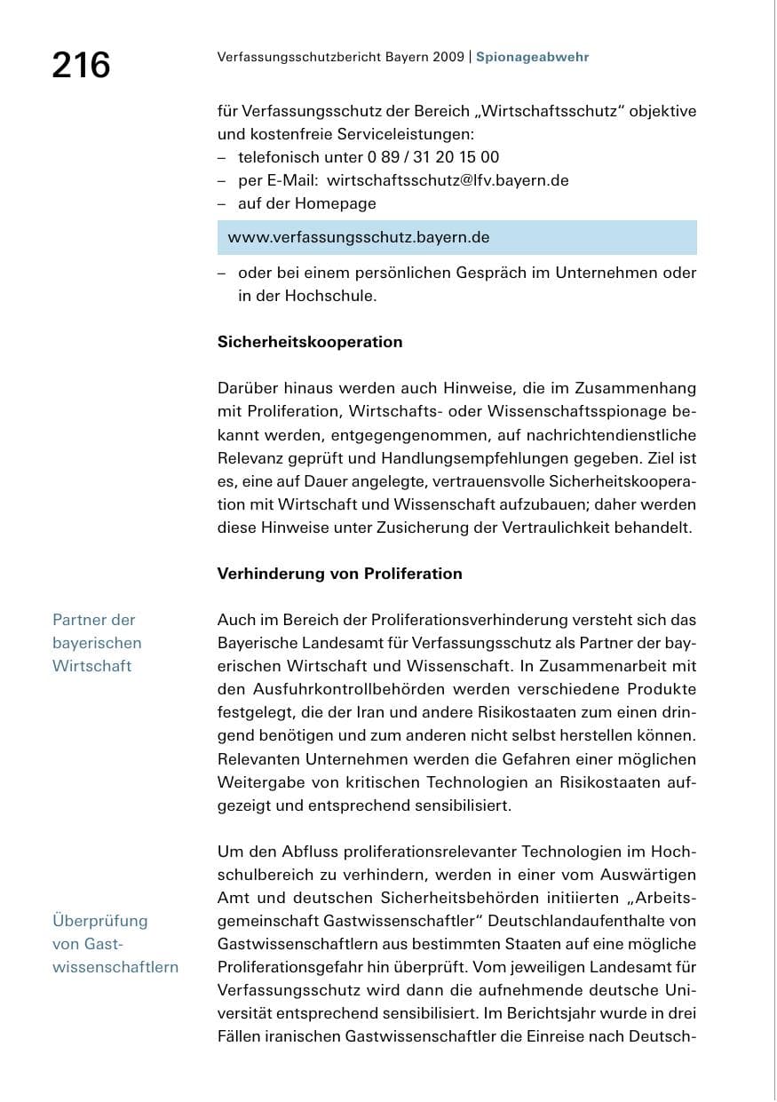 Seite 218 des Verfassungsschutzbericht 2009 Bayern