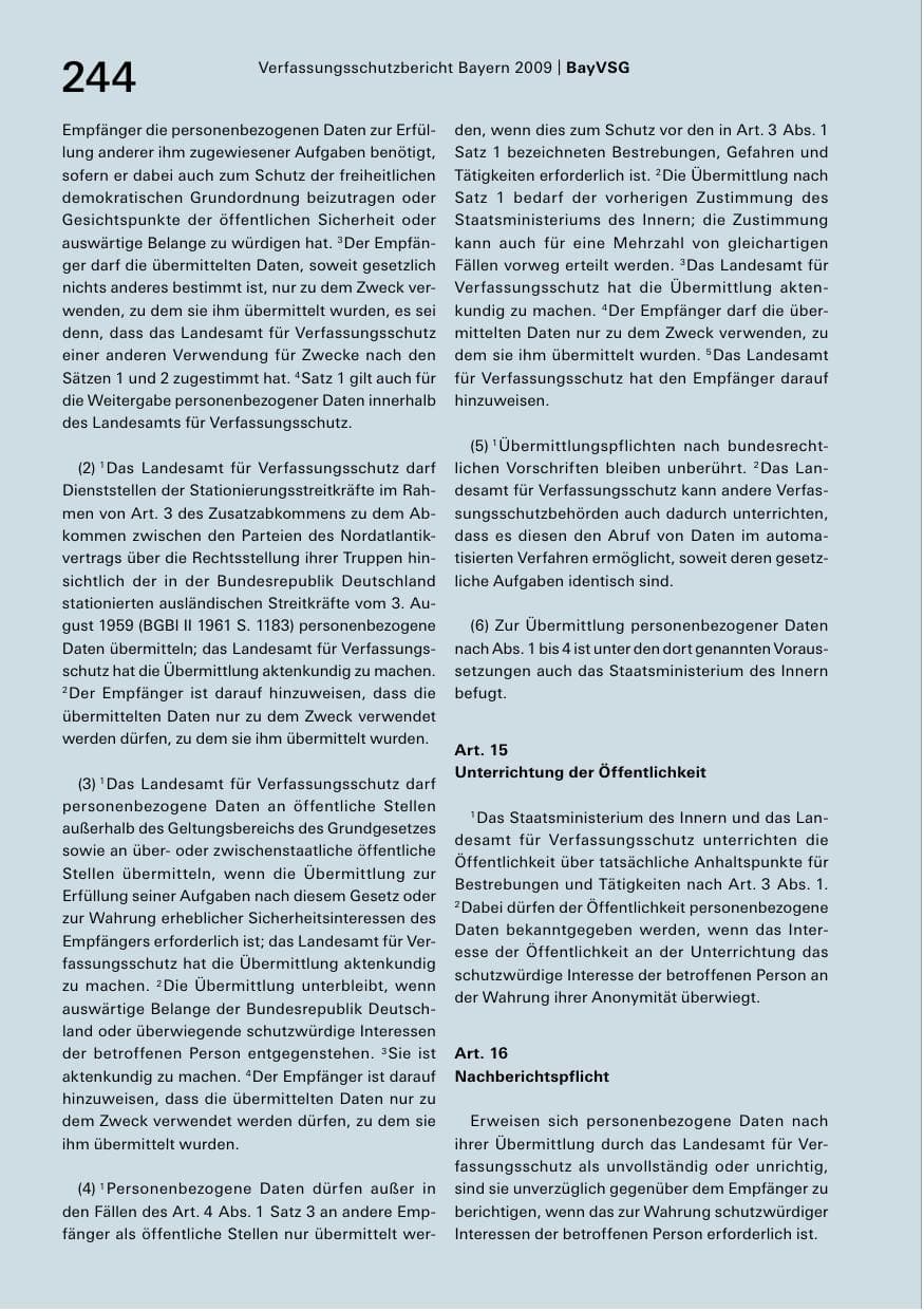 Seite 246 des Verfassungsschutzbericht 2009 Bayern