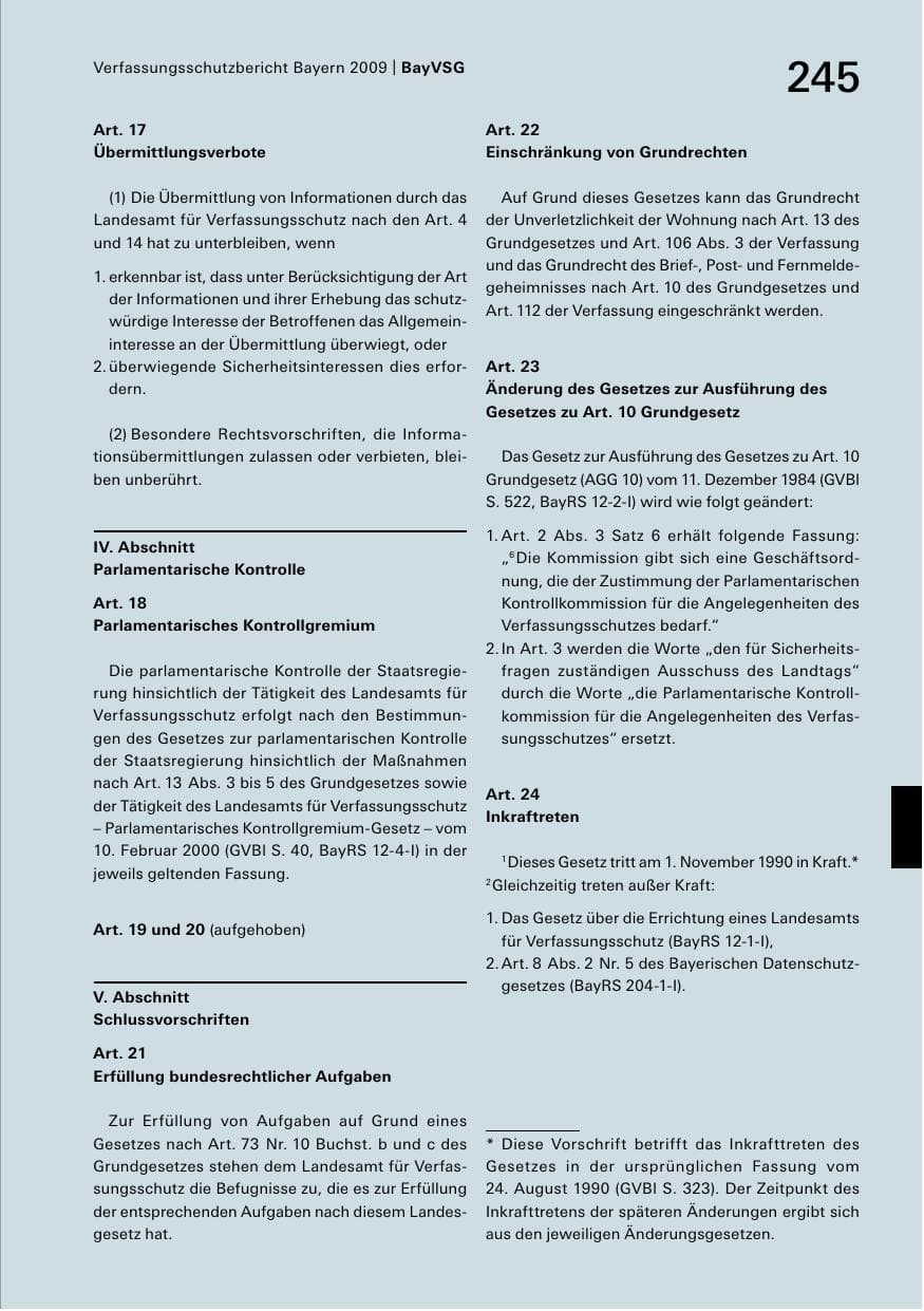 Seite 247 des Verfassungsschutzbericht 2009 Bayern