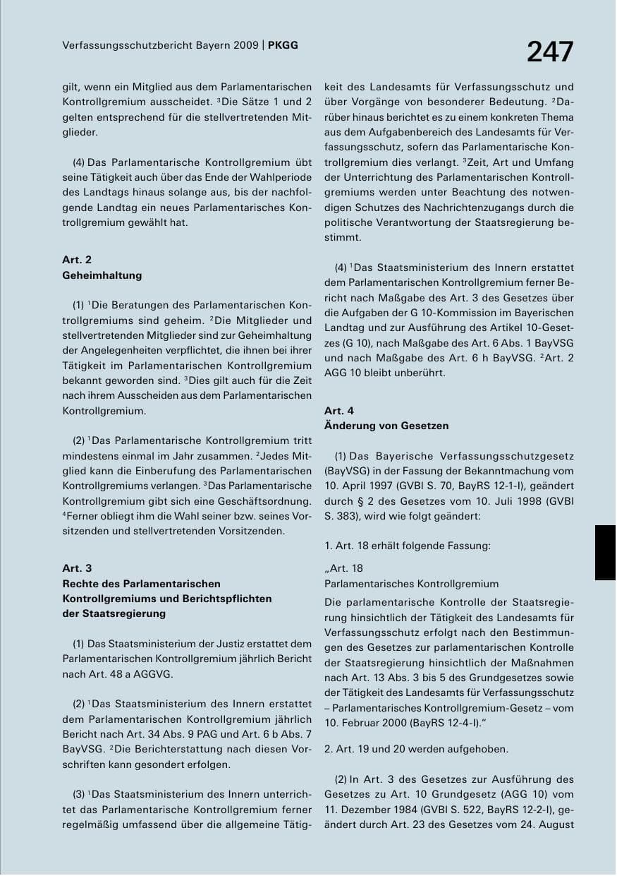 Seite 249 des Verfassungsschutzbericht 2009 Bayern