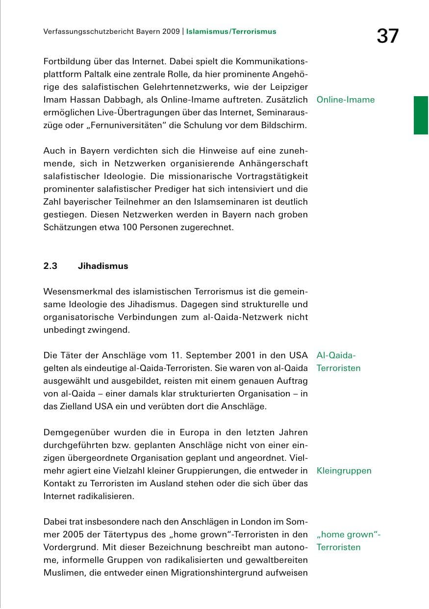 Seite 39 des Verfassungsschutzbericht 2009 Bayern