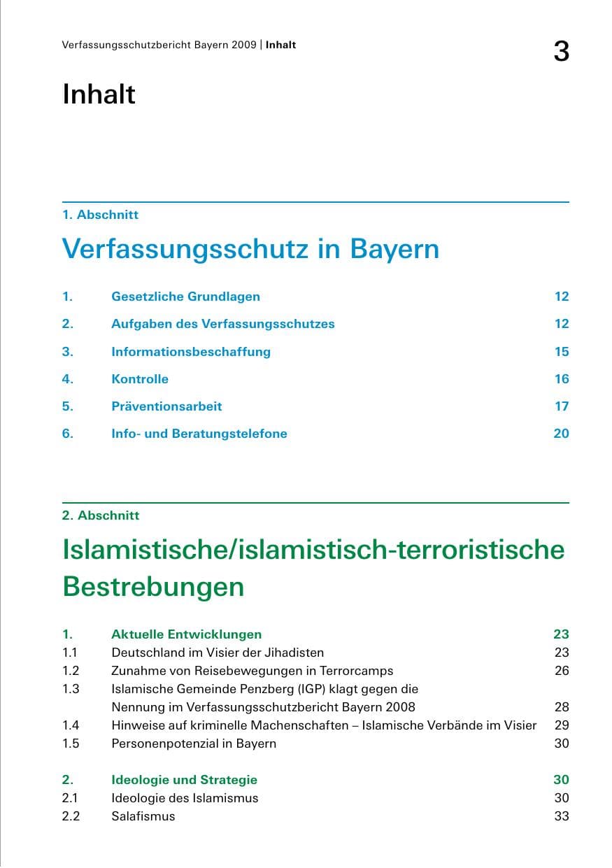 Seite 5 des Verfassungsschutzbericht 2009 Bayern