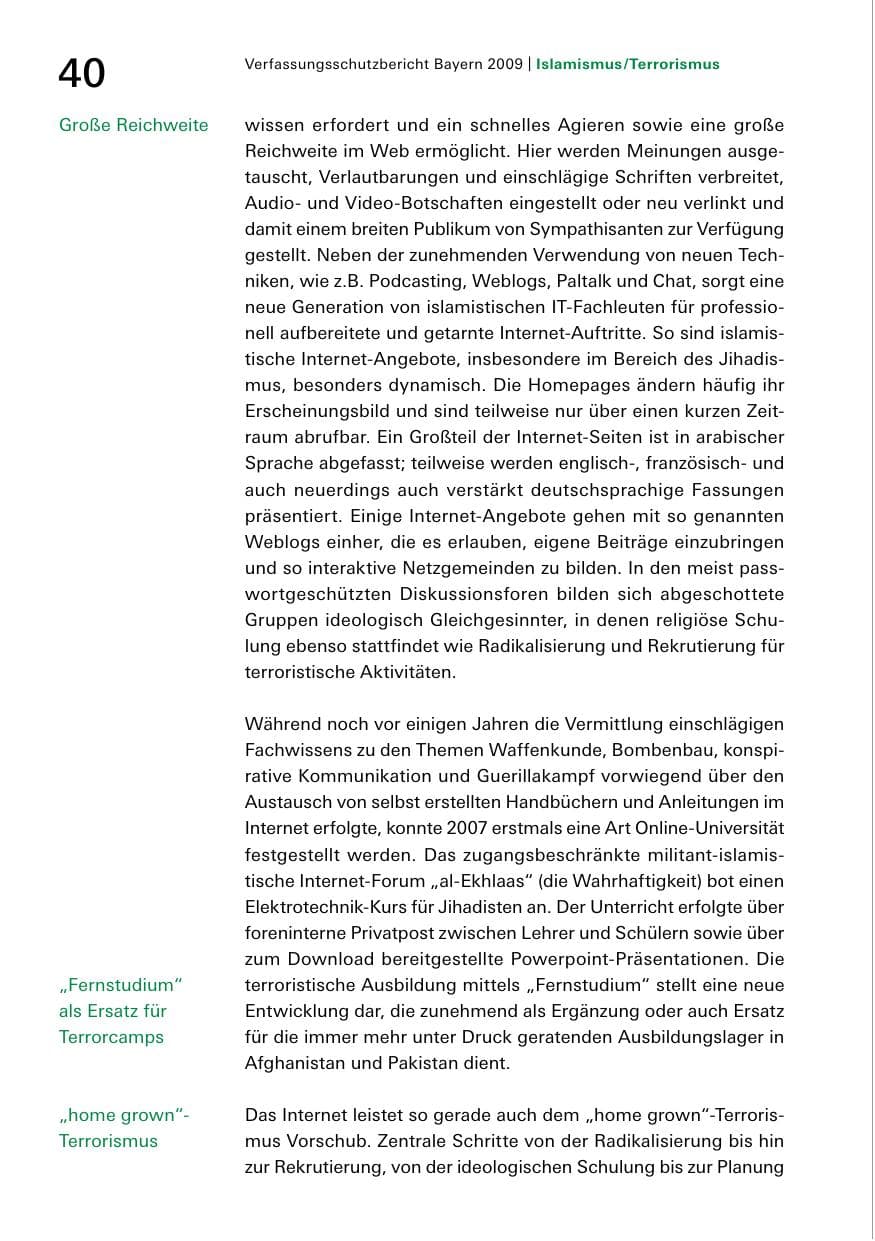 Seite 42 des Verfassungsschutzbericht 2009 Bayern