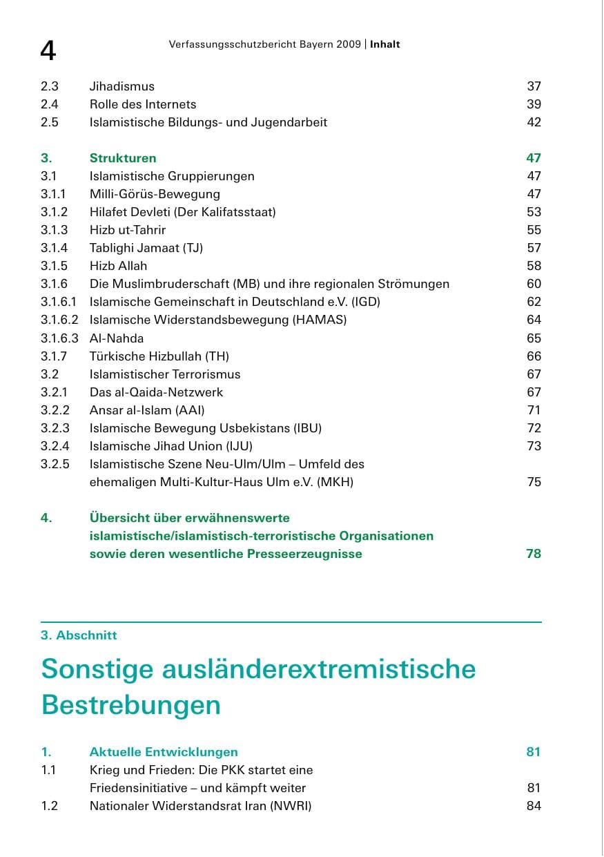 Seite 6 des Verfassungsschutzbericht 2009 Bayern