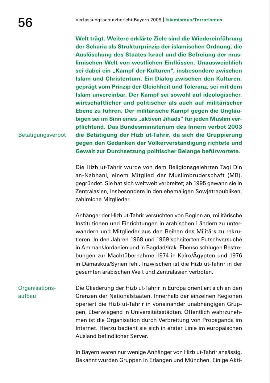 Seite 58 des Verfassungsschutzbericht 2009 Bayern