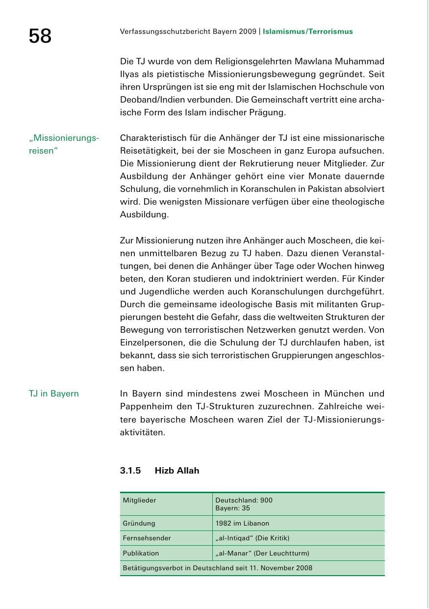 Seite 60 des Verfassungsschutzbericht 2009 Bayern