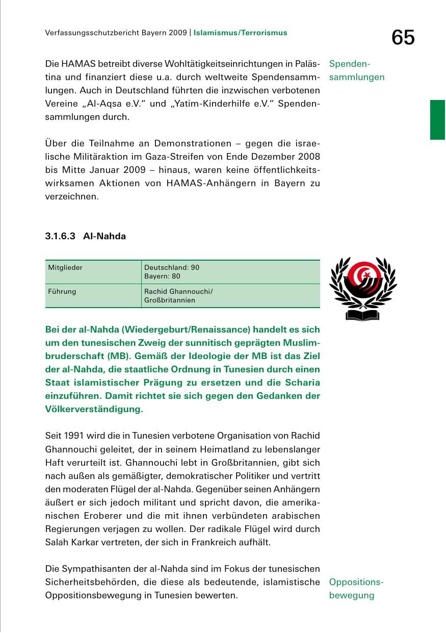 Seite 67 des Verfassungsschutzbericht 2009 Bayern
