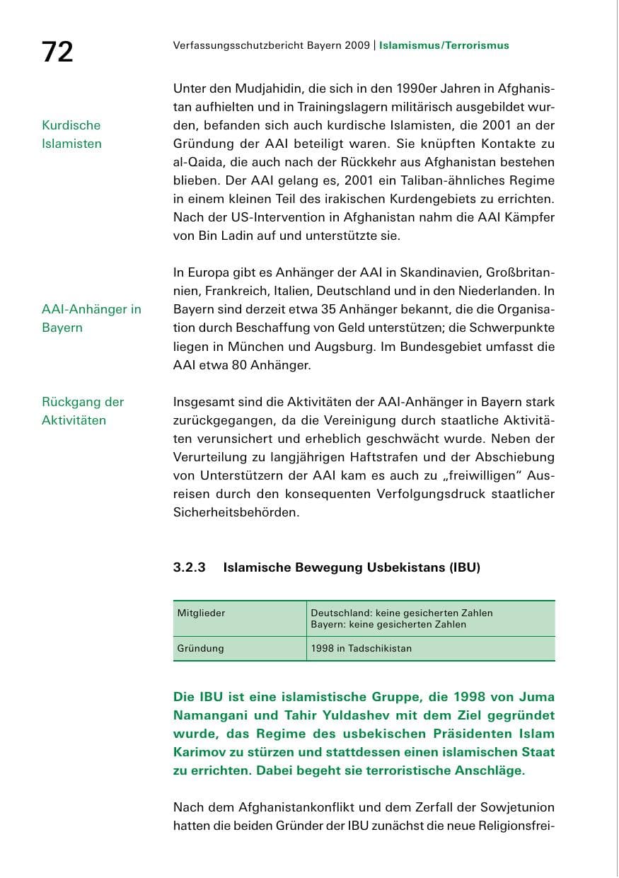 Seite 74 des Verfassungsschutzbericht 2009 Bayern