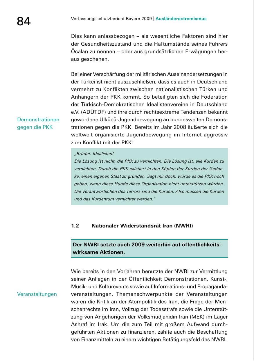 Seite 86 des Verfassungsschutzbericht 2009 Bayern