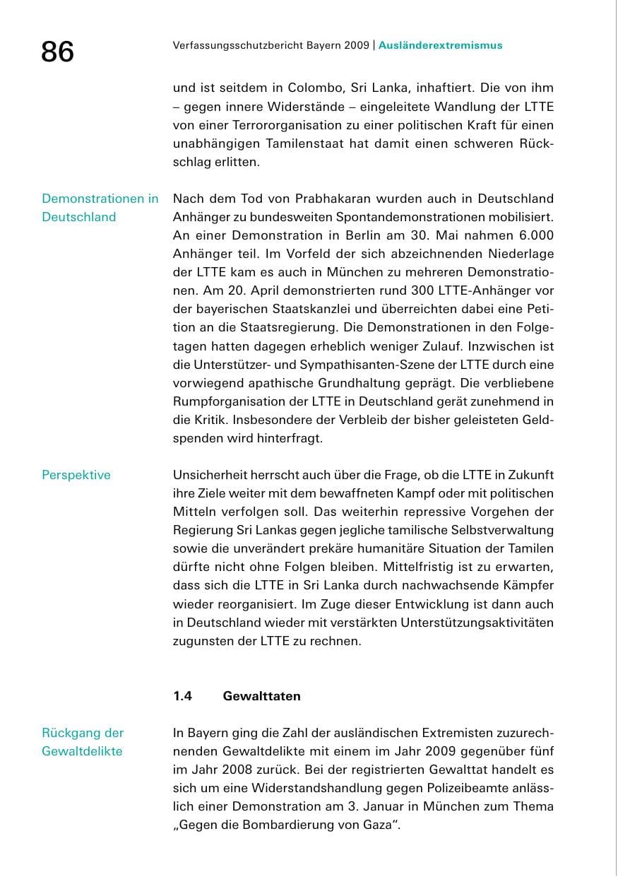 Seite 88 des Verfassungsschutzbericht 2009 Bayern