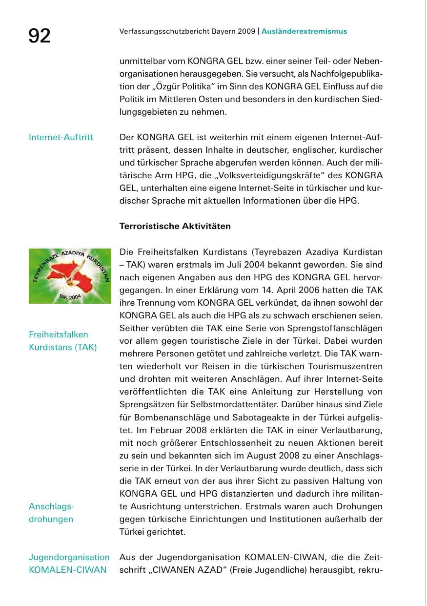 Seite 94 des Verfassungsschutzbericht 2009 Bayern