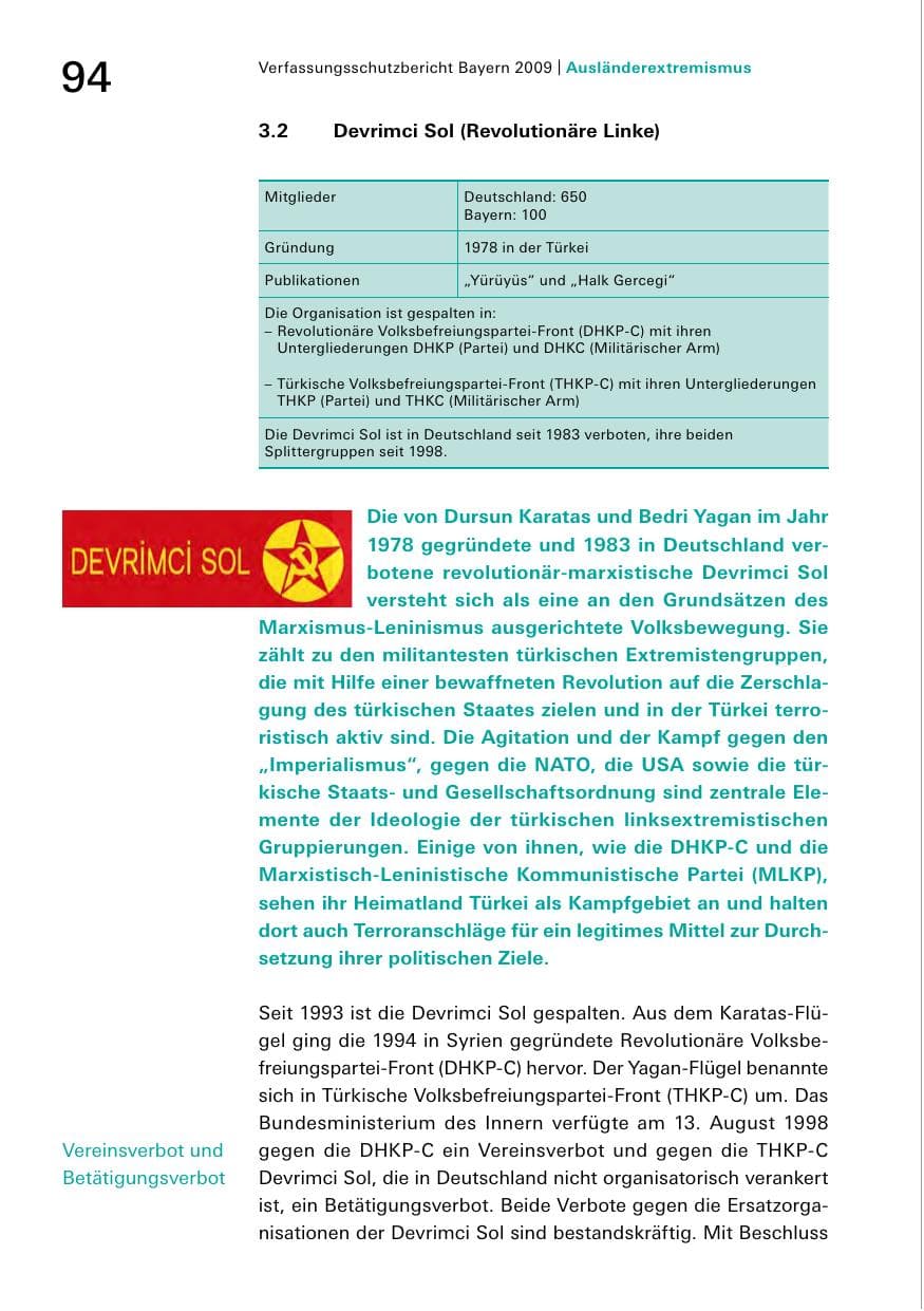Seite 96 des Verfassungsschutzbericht 2009 Bayern