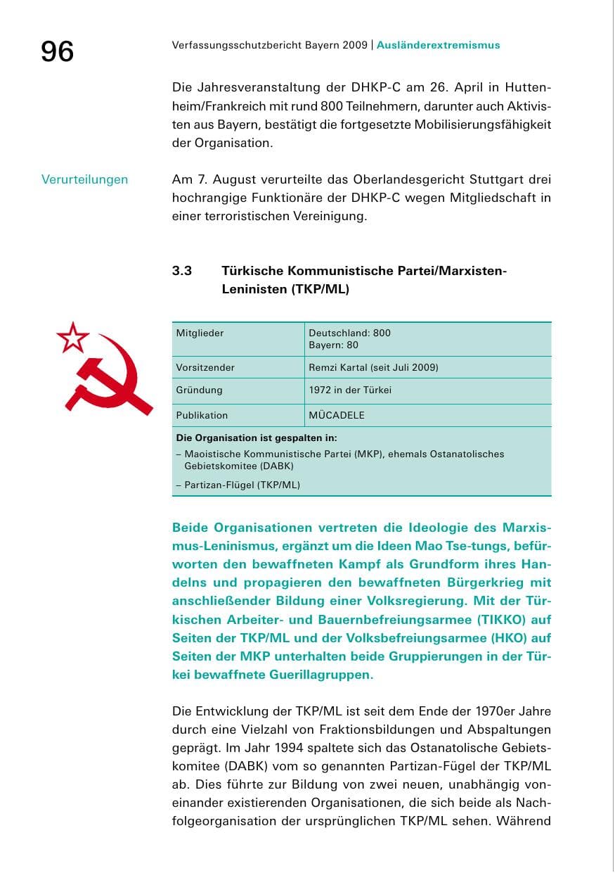 Seite 98 des Verfassungsschutzbericht 2009 Bayern
