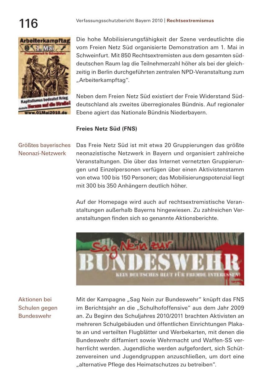 Seite 118 des Verfassungsschutzbericht 2010 Bayern